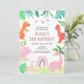 Roze Dinosaurus Verjaardagsfeestje Meisje Kinder D Kaart (Staand voorkant)