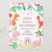 Roze Dinosaurus Verjaardagsfeestje Meisje Kinder D Kaart (Voorkant / Achterkant)