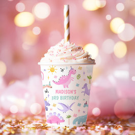 Roze Dinosaurus Verjaardagsfeestje Papieren Bekers