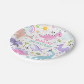 Roze Dinosaurus Verjaardagsfeestje Papieren Bordje (Gekanteld)