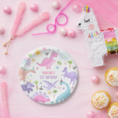 Roze Dinosaurus Verjaardagsfeestje Papieren Bordje (Feest)