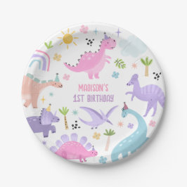 Roze Dinosaurus Verjaardagsfeestje Papieren Bordje
