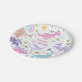 Roze Dinosaurus Verjaardagsfeestje Papieren Bordje (Gekanteld)