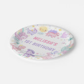 Roze Dinosaurus Verjaardagsfeestje Papieren Bordje (Gekanteld)