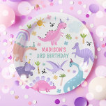 Roze Dinosaurus Verjaardagsfeestje Papieren Bordje<br><div class="desc">Roze Dinosaurus Verjaardagsfeestje Papier Borden Alle design zijn © PIXEL PERFECTION PARTY LTD</div>