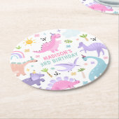 Roze Dinosaurus Verjaardagsfeestje Ronde Kartonnen Onderzetter (Gebogen)