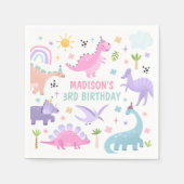 Roze Dinosaurus Verjaardagsfeestje Servet (Voorkant)