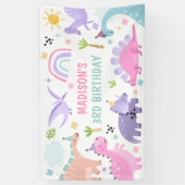 Roze Dinosaurus Verjaardagsfeestje Spandoek (Verticaal)