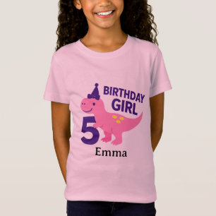 Roze Dinosaurus Verjaardagsmeisje - 5 Jaar Feest T-shirt