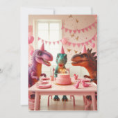 Roze dinosaurus verjaardagsuitnodiging, dinosaurus kaart (Voorkant)