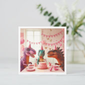 Roze dinosaurus verjaardagsuitnodiging, dinosaurus kaart (Staand voorkant)