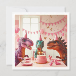 Roze dinosaurus verjaardagsuitnodiging, dinosaurus kaart