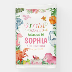 Roze Dinosaurus Verjaardagsuitnodiging Meisje Dino Spandoek