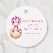 Roze Dinosaurus Waterverf Hatching Soon Baby showe Bedankjes Labels (Voorkant)