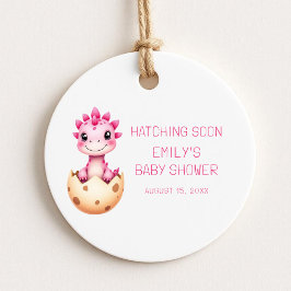 Roze Dinosaurus Waterverf Hatching Soon Baby showe Bedankjes Labels