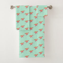 Roze dinosauruspatroon op bleek blauw bad handdoek