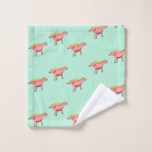 Roze dinosauruspatroon op bleek blauw bad handdoek (Wasdoekje)