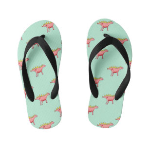 Roze dinosauruspatroon op bleek blauw kinder teenslippers