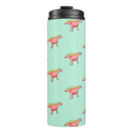 Roze dinosauruspatroon op bleek blauw thermosbeker