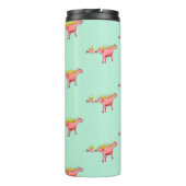 Roze dinosauruspatroon op bleek blauw thermosbeker (Achterkant)