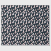 Roze dinosaurussen, donkere achtergrond, schattig cadeaupapier (Vlak)