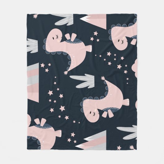 Roze dinosaurussen, donkere achtergrond, schattig fleece deken (Voorkant)