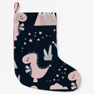 Roze dinosaurussen, donkere achtergrond, schattig kleine kerstsok