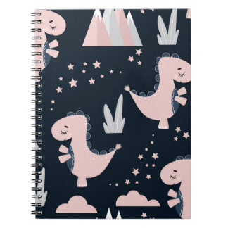 Roze dinosaurussen, donkere achtergrond, schattig notitieboek