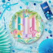 Roze dinosaurussen en pastelstroken Bord van papie (Feest)