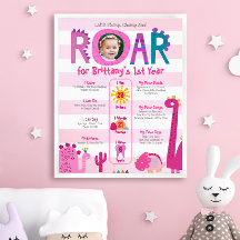 Roze Dinosaurussen Foto Meisje 1e Verjaardag Miles