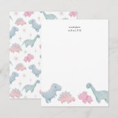 Roze dinosaurussen Kinder noot Kaart Notitiekaartje (Voorkant / Achterkant)