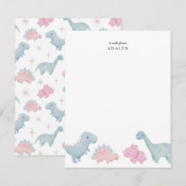 Roze dinosaurussen Kinder noot Kaart Notitiekaartje