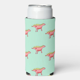 Roze dinosaurussen op blauw seltzer blikjeskoeler