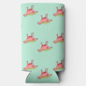 Roze dinosaurussen op blauw seltzer blikjeskoeler (Achterkant)