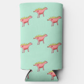 Roze dinosaurussen op blauw seltzer blikjeskoeler (Voorkant)