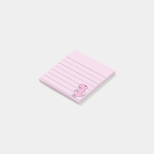 Roze dinosaurustekening, 3x3 post-it® notes (Schuin)