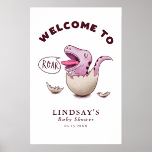 Roze dinosaurusthema Baby shower Welkomstteken Poster