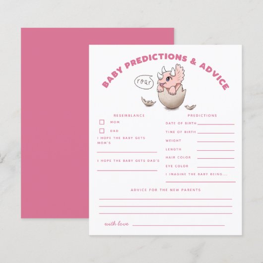Roze dinosaurusvoorspelling en advies van de Baby (Voorkant / Achterkant)