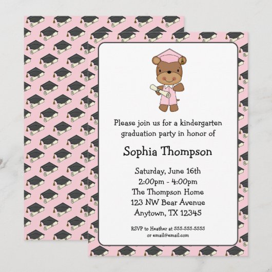 Roze Diploma Beer Girl Afstuderen Kaart (Voorkant / Achterkant)