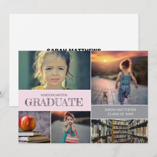 Roze diploma eindexamen kleuterschool aangepaste f kaart (Voorkant / Achterkant)