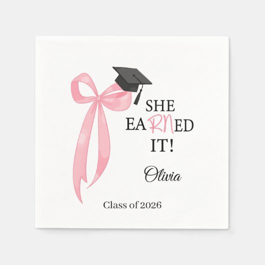 Roze diploma strik ze heeft het verdiend servetten (Voorkant)