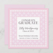 Roze diploma-uitnodiging vierkant kaart (Voorkant / Achterkant)