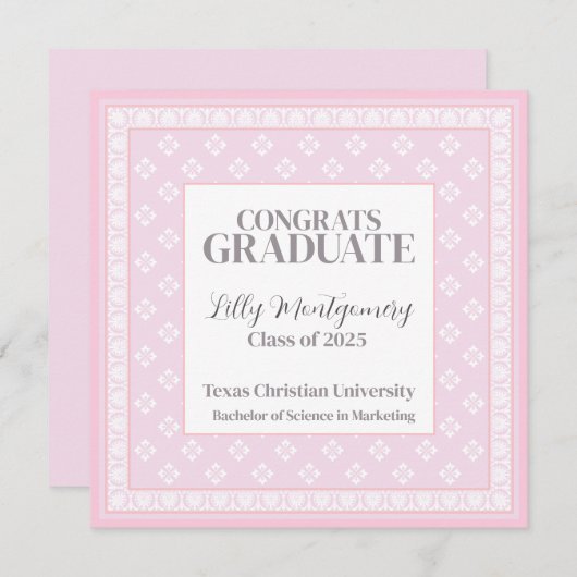 Roze diploma-uitnodiging vierkant kaart (Voorkant / Achterkant)