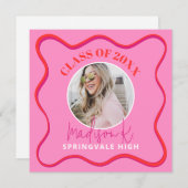 Roze diploma uitnodigingskaart met foto aankondiging (Voorkant / Achterkant)