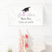 Roze diplomafeest met eigen naam en klas spandoek (Insitu)