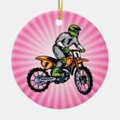 Roze Dirt Bike. Keramisch Ornament (Voorkant)