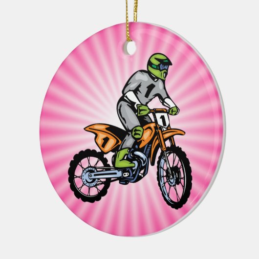 Roze Dirt Bike. Keramisch Ornament (Links)