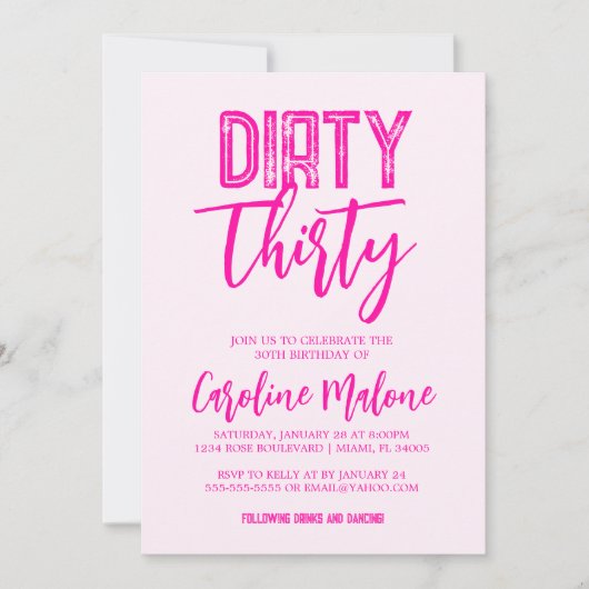Roze Dirty Derty Birthday Uitnodiging (Voorkant)