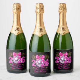 Roze Disco Bal 2026 met Vuurwerk en Lof Sparkling Wijnetiket