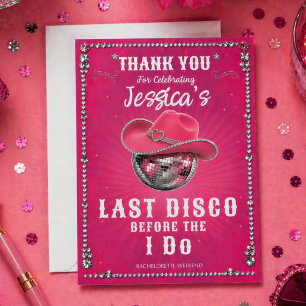 Roze Disco Bal Bachelorette Feestje Bedankkaart